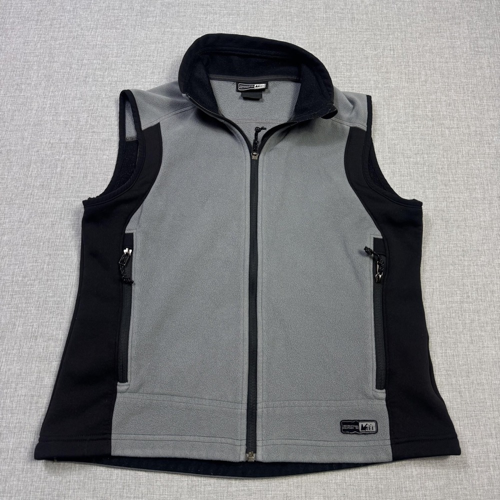REI Wind Pro Vest Womens M Gray Windbreaker Fleece Full Zip Pockets Hiking